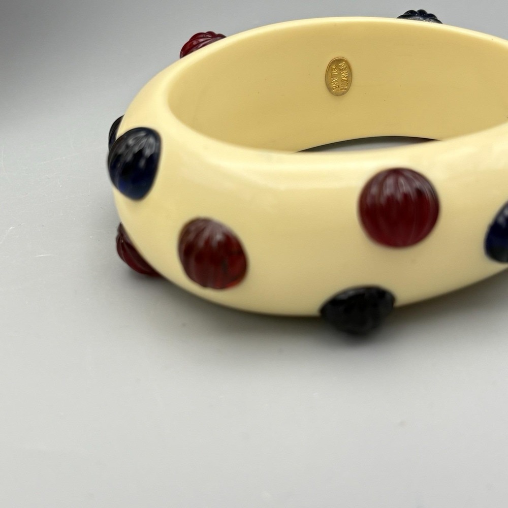 Vintage Kenneth J Lane KJL Chunky Bracelet Bangle Gripoix Stones Cream Blue Red - Picture 2 of 16